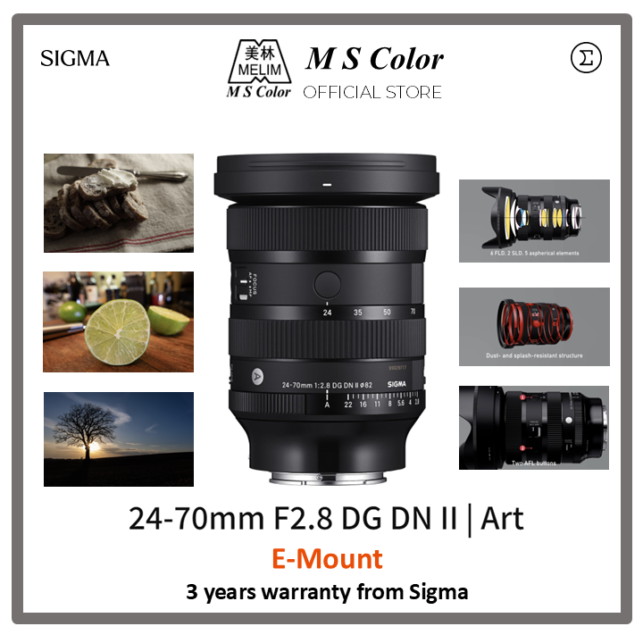 [READY STOCK] Sigma 24-70mm f/2.8 DG DN II ART | Sony E-Mount | f/2.8 to f/22 | Fast & Lightweight Wide-to-Tele Zoom | HLA Autofocus | 17cm MFD | Aperture Ring with Click & Lock Switches | FLD, SLD & Aspherical Elements | Nano Porous & Super Multilayer