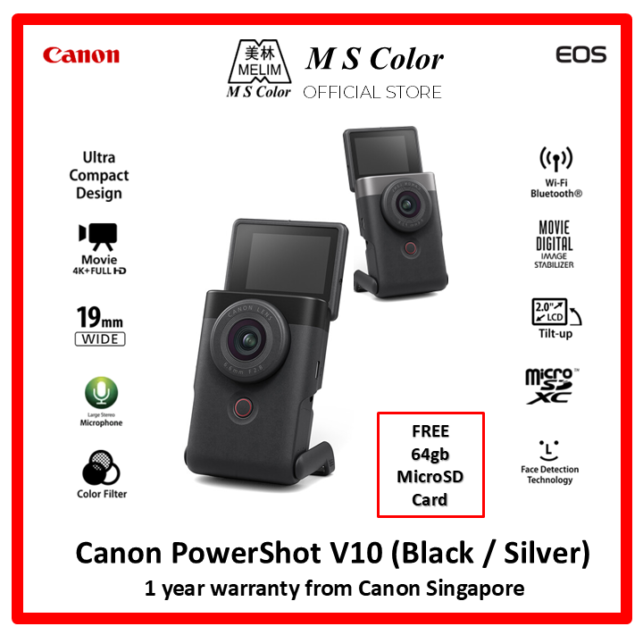 [READY STOCK] Canon PowerShot V10 | For Vlogging and Live Streaming | 20.9MP 1" CMOS | UHD 4K up to 29.97 fps | Full HD up to 59.94 fps | 19mm Equivalent Wide-Angle | Web Camera Compatible with UVC Support | Wi-Fi & Bluetooth Connectivity